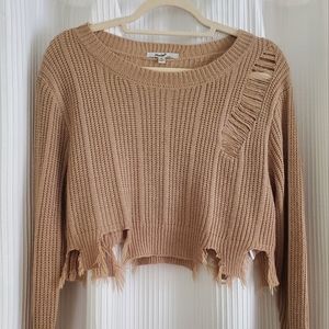 Tan/ Beige Distressed Cropped Sweater
